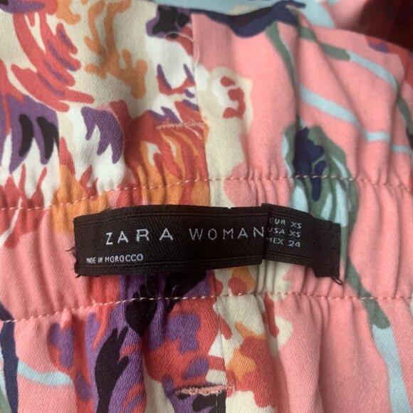 Zara Floral Cotton Pants with Tie Waist – Size S - Picture 6 of 6